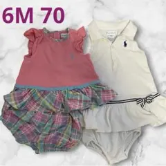 Ralph Lauren フリル付きワンピース セット　6M 70 チェック　白