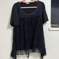 値下げ‼️axes femme レース切り替え 半袖カットソー ブラックのサムネイル