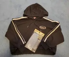 【マスクのおまけ付き】フード付きパーカー ブラック ストライプデザイン 130