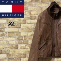 トミーヒルフィガー　レザージャケット　革ジャン　ブラウン　本革　古着女子　XL