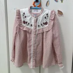 axes ギンガムチェック長袖ブラウス　いちご