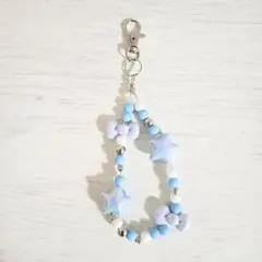青と白の星型リボンビーズチャーム