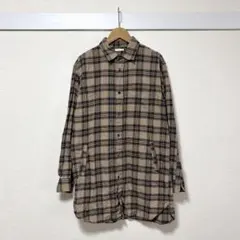 GU チェック柄 ロングシャツ シャツワンピ 長袖 ブラウン 羽織 ゆったり