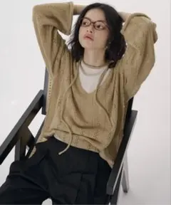 MUHET セットアイテム 透かし編みVネックニット＆タンクトップ 春