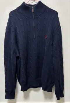 ポロラルフローレン ハーフジップ ケーブルネック ネイビー XXL ポニー刺繍