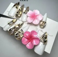 アートネイル フラワー ゴールド　夏ネイル　ハワイネイル　ハイビスカス