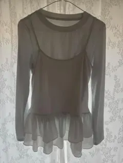 DAZY 女性用 無地長袖インナー Tシャツ & シフォンジャンパードレスセット