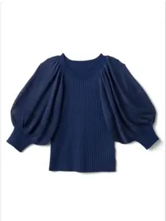 GRL ボリュームスリーブリブニットトップス　ブルー　【cu335】