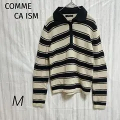 COMME CA ISM【M】長袖 カットソー ボーダー ニットポロ 綿100%