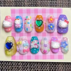 【現品】909番ネイルチップギャル派手韓国y2k平成女児推し活ねこ落書きビジュー