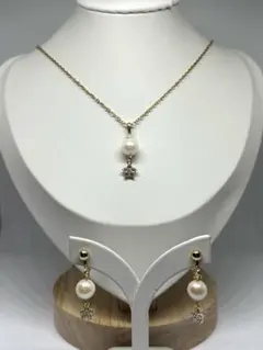 あこや真珠　ペンダント　イヤリング　セット　金色　ゴールド　本真珠　新品　304