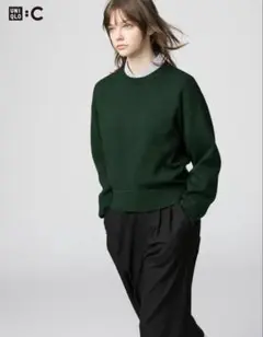 UNIQLO スムースコットンクルーネックセーター　グリーン　Mサイズ