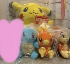 一番くじポケモンぬいぐるみ4個セット ピカチュウ ポッチャマ ワンパチ