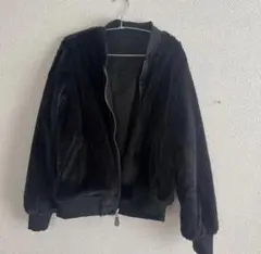 子供服 160 2way ブラック ファーブルゾン ナイロン レザージャケット