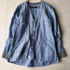 mercibeaucoup, シャンブレー ノーカラージャケット ブルー 1のサムネイル