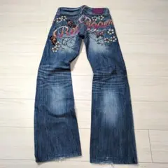 【レア希少】レッドペッパー　デニム 25 蝶 刺繍 フレア フェード Y2K