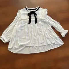 ZARA リボン付きフリルブラウス ホワイト