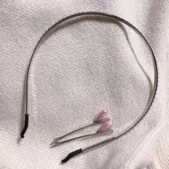 送料込■パールのカチューシャ&ピンク雫パールのヘアピン、3点セット 二次会結婚式