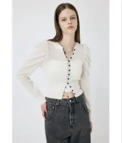 【即日発送】MOUSSY パフスリーブ カーディガン ホワイトのサムネイル
