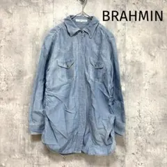 【BRAHMIN】サイドギャザー長袖シャツ ブルー M 薄手のサムネイル
