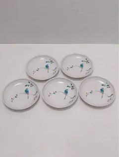 G2800【共箱入】九谷焼 陶秀造 銘々皿 5枚セット 鳥 色絵 伝統工芸のサムネイル