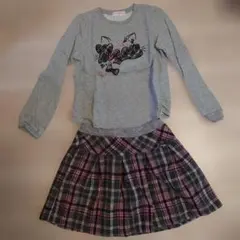 メゾピアノ　長袖、ロンT＆チェック柄スカート上下セット　mezzo piano