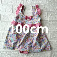 100cm 水着 女の子 花柄 ピンク リボン かわいい ワンピース