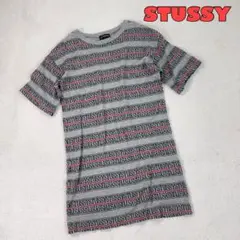【STUSSY】ステューシー 激レア 総ロゴ ストライプ Tシャツ ワンピース