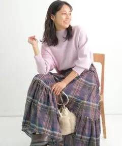 美品 ジャスグリッティー JUSGLITTY ベルト付き裾フレアチェックスカート