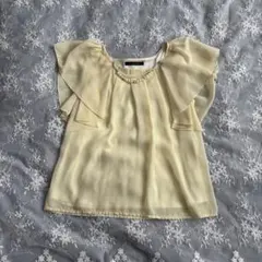 【極美品】2way パステルイエロー　シフォン　トップス　取り外し可能ビージュ付