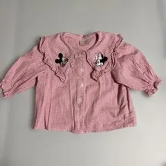 petit main ミッキー・ミニー刺繍 ギンガムチェックシャツ 80