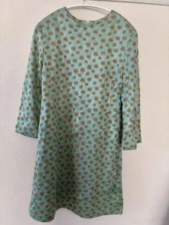 ビンテージワンピース グリーン×ゴールドラメ裏地付き パーティ・お出かけに最適