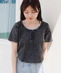 カスタネ　ピグメント編み上げTEE ブラックのサムネイル