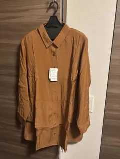 新品未使用 3Lサイズ ブラウン 長袖シャツ 二段袖きれい 大きい ブラウス