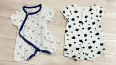 西松屋 半袖ロンパース 2点セット 50-60サイズ 牛柄＆くま柄 綿100％