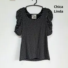 chica linda パフスリーブTシャツ 黒白ドット　水玉　M