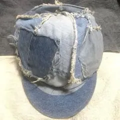 デニム ワークキャップ　キャスケット　ダメージ　リメイク　再構築