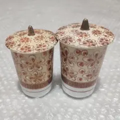 九谷焼 蓋付き 夫婦湯呑み 赤絵金彩 アンティーク