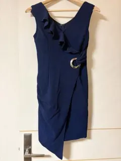 my dress ネイビー胸元フリルタイトドレス　キャバドレス