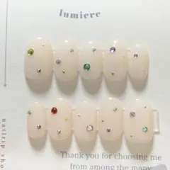 ネイルチップ カラフル 夏ネイル ストーンネイル シンプルベージュネイル