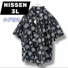 NISSEN アロハシャツ 花火柄 メンズ 薄手 半袖シャツ ブラック 3Lのサムネイル