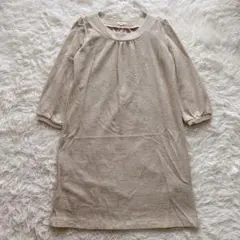 ハッシュアッシュ　ワンピース　膝丈　ツイード風　ラメ　ベージュ　七分袖　無地