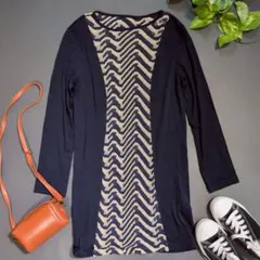 【ジャンニロジュディチェ】チュニック (42) ロング丈 ウール混 ネイビー