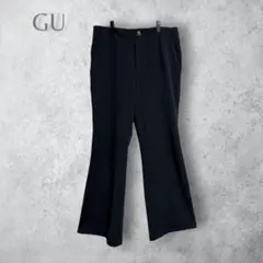 【GU ジーユー】　カットソーフレアスラックスパンツ　ブラック　ストレッチ　無地