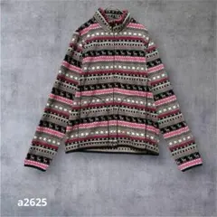 【イグニオ】 フリース　ジップアップ ノルディック柄 防寒　グレー×ピンク