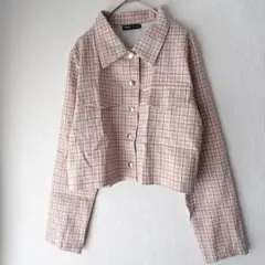 トレンド感抜群♡SHEIN クロップド丈 チェックシャツ ピンク M 美品