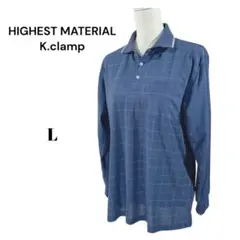 Ｋ.clanp ケークランプ　メンズ　長袖ポロシャツ　チェック柄【L】ネイビー