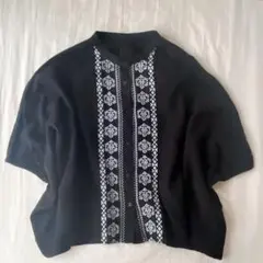 刺繍 ブラウス シャツ ドルマン 黒 ゆったり スタンドカラー