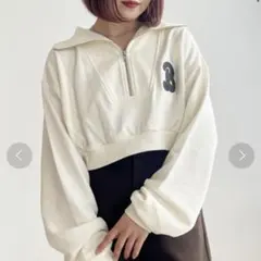 Heather ヘザー ハーフZIPロゴ裏毛スウェット ショート丈 トップス