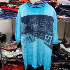 90s重ね着オシャレヴィンテージXL海外製 水色ロゴtシャツUSA直輸入メンズ